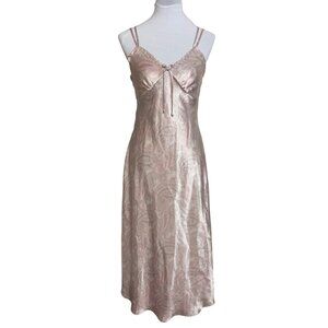 Sensara Womens Paisley Night Gown Size S Rose Satin Slip Dress Romantic Straps